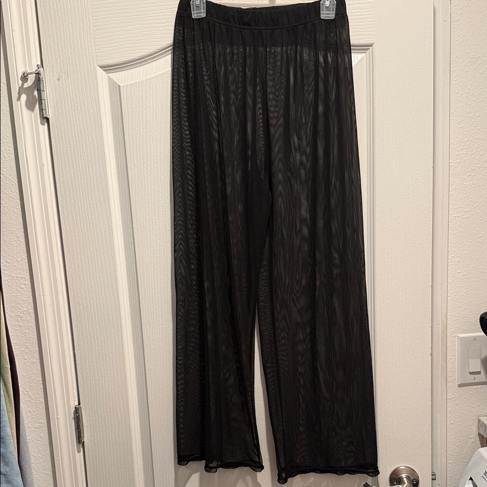 Black Sheer Wide-Leg Cover-Up Pants